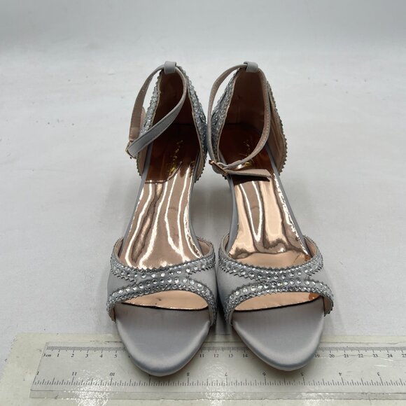 XYD Grey Open Toe Rhinestones Ankle Strap Sandals Low Heel Bridal Evening Shoes - Picture 3 of 8